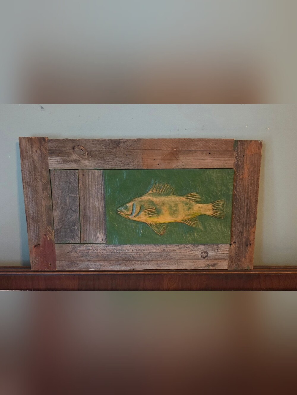 Handmade Green Rustic Fish Farmhouse Wooden Wall Hanging